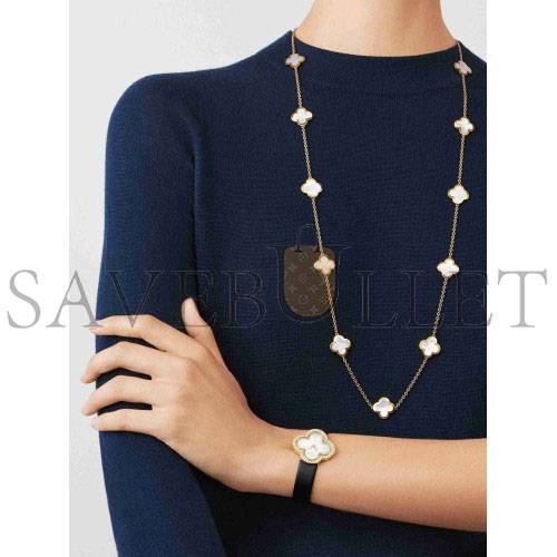V*N CL*F arpels pure alhambra long necklace, 14 motifs - yellow gold, mother-of-pearl vcara39900