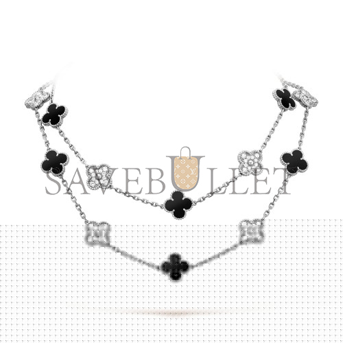 V*N CL*F arpels vintage alhambra long necklace, 20 motifs - white gold, diamond, onyx vcarp2r800