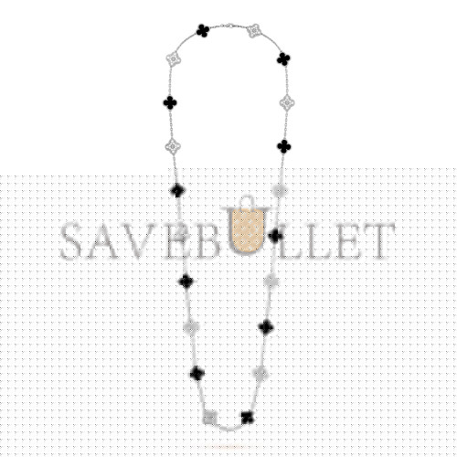 V*N CL*F arpels vintage alhambra long necklace, 20 motifs - white gold, diamond, onyx vcarp2r800