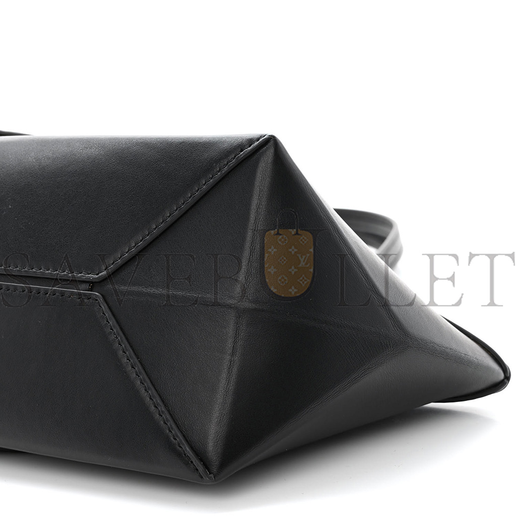 l*ew* shiny calfskin mini cropped puzzle fold tote black (28*13*13cm)