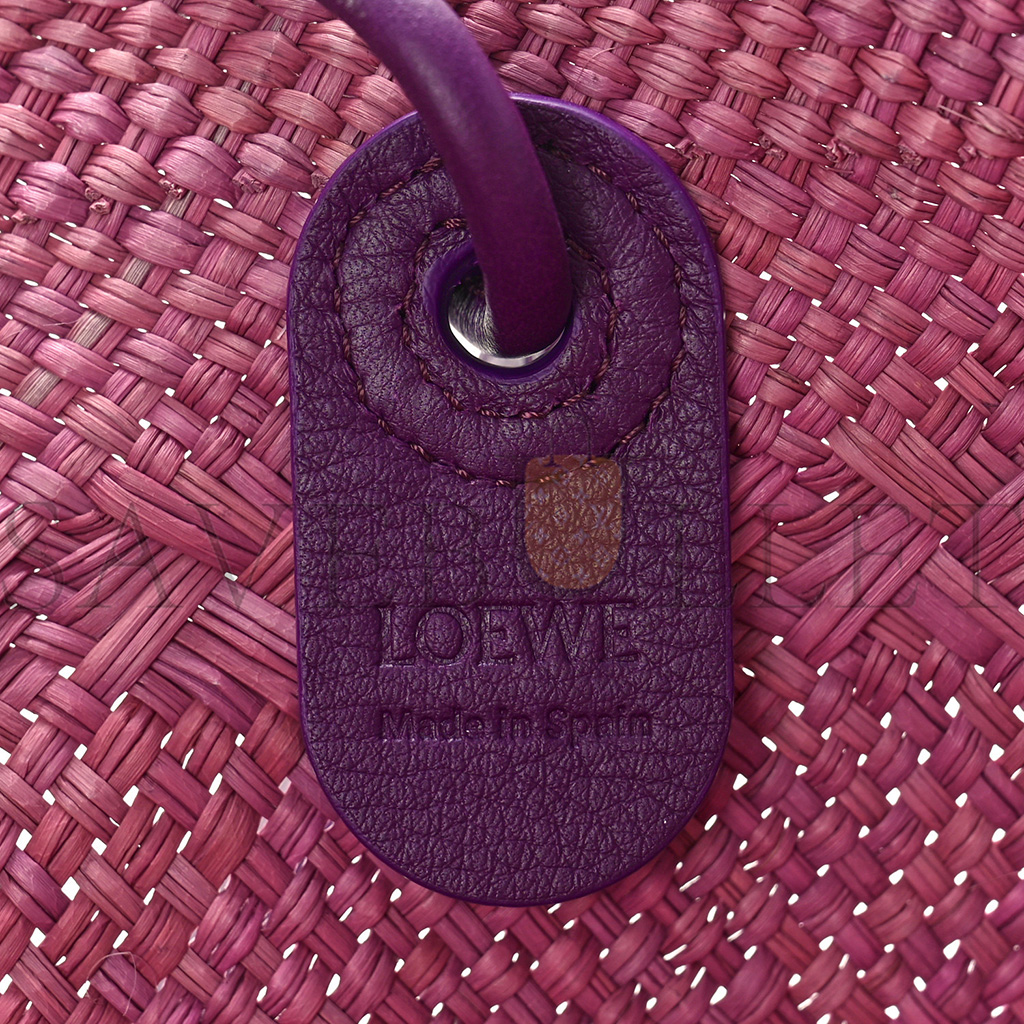 l*ew* calfskin raffia paulas ibiza small anagram basket tote bag purple (19*18*12cm)