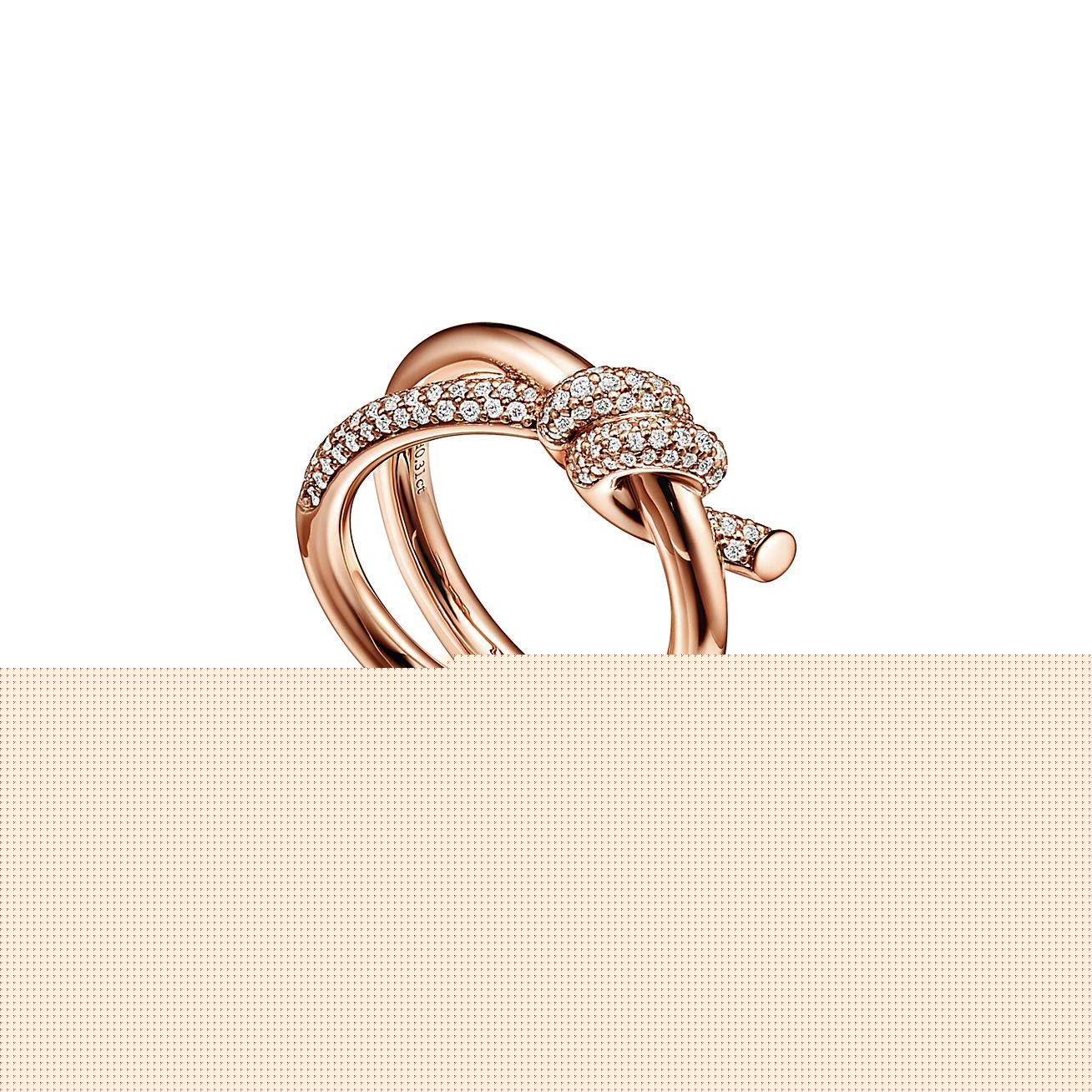 T*f*ny knot double row ring in rose gold with diamonds