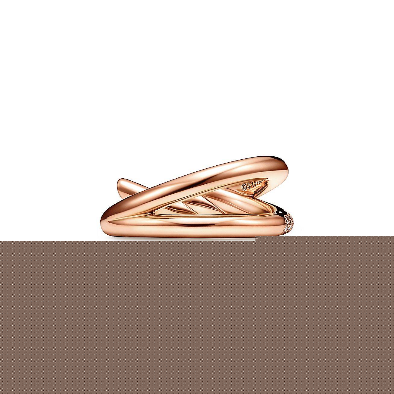 T*f*ny knot double row ring in rose gold with diamonds