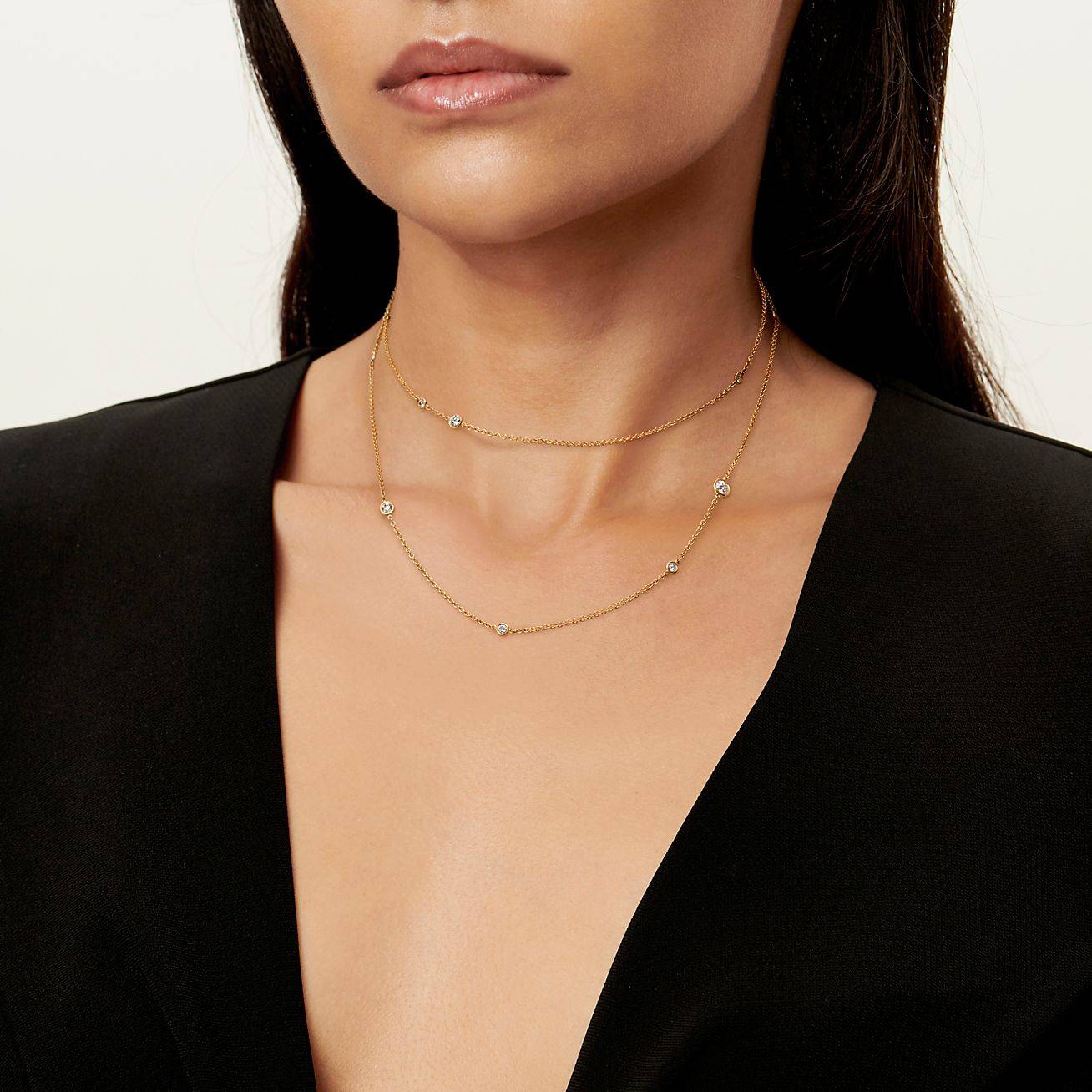 T*f*ny elsa peretti® diamonds by the yard® sprinkle necklace in yellow gold with diamonds